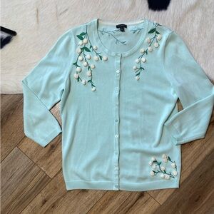 Talbots embroidered crew neck cardigan sweater